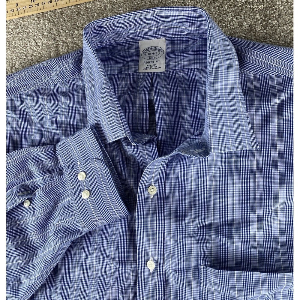 Brooks Brothers Regent Blue Plaid Shirt 18-4/5 Non Iron Cotton‎ Mens XXL Preppy
